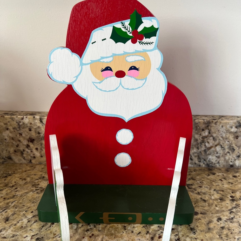 Vintage 1985 Lillian Vernon Jolly Santa Claus Christmas Card or Napkin Holder - Picture 2 of 5